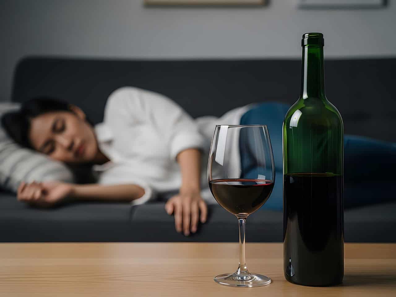 Woman sleeping off a glass of wine
